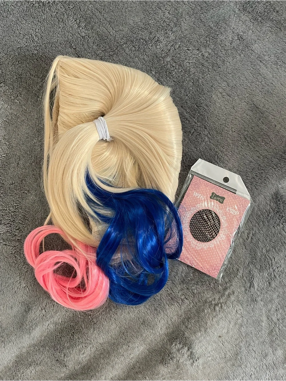 Harley Quinn Synthetic Wig Halloween Cosplay Pink Blue Suicide Squad Adult Size